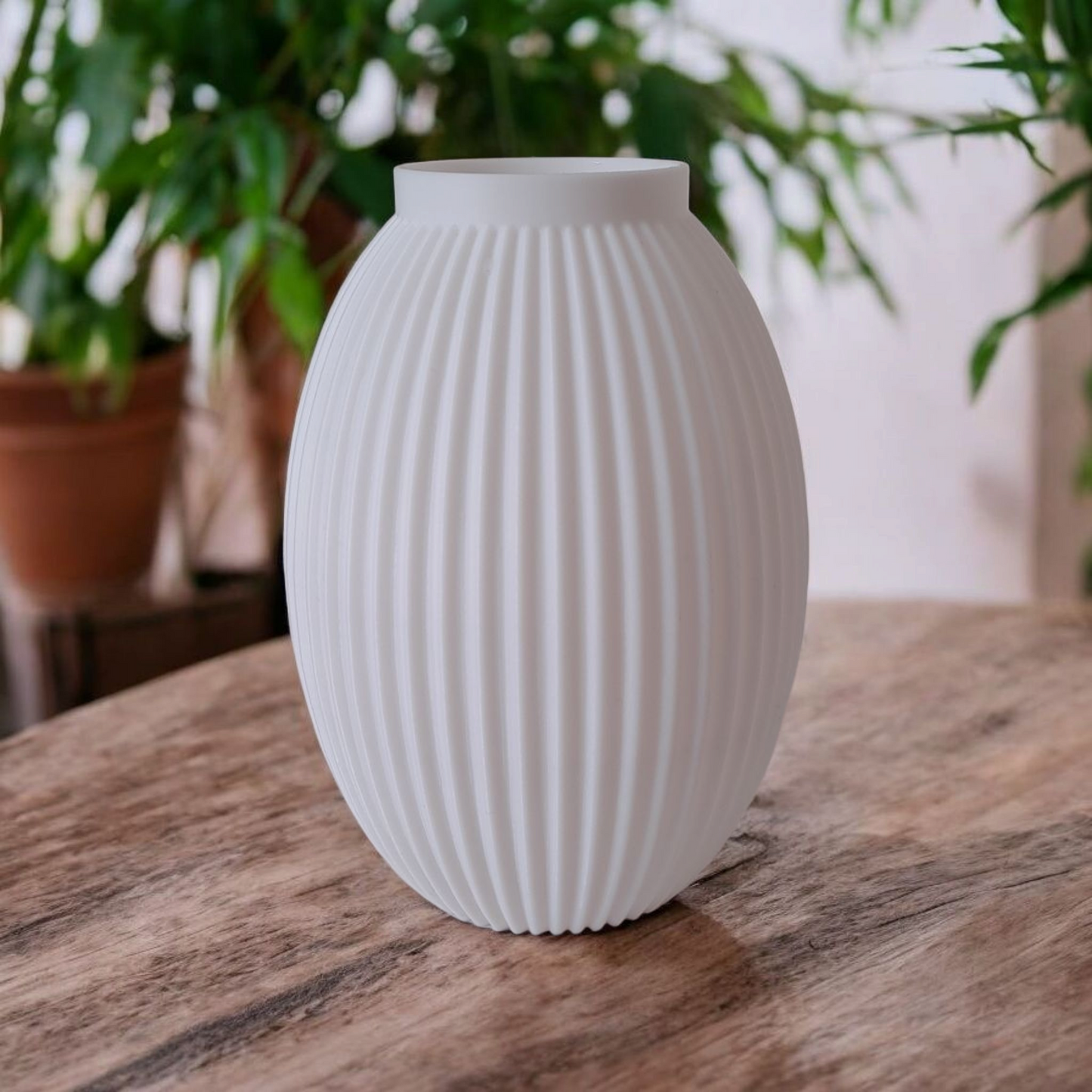 Modern Ribbed Vase with Bulbous