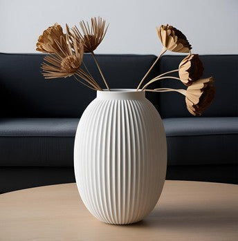 Modern Ribbed Vase with Bulbous